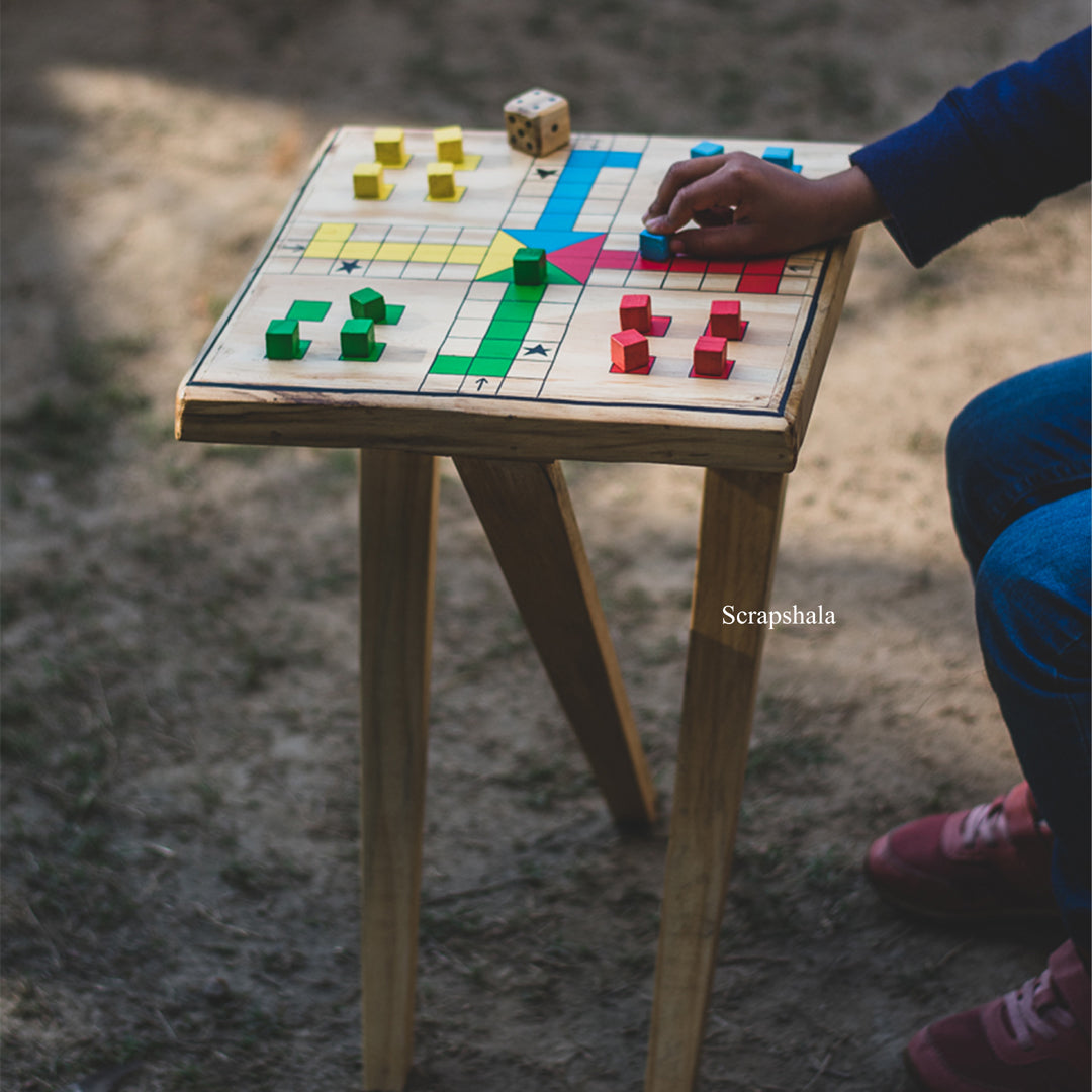 Ludo Game Coffee Table | Multipurpose | Natural reclaimed wood | Scrapshala