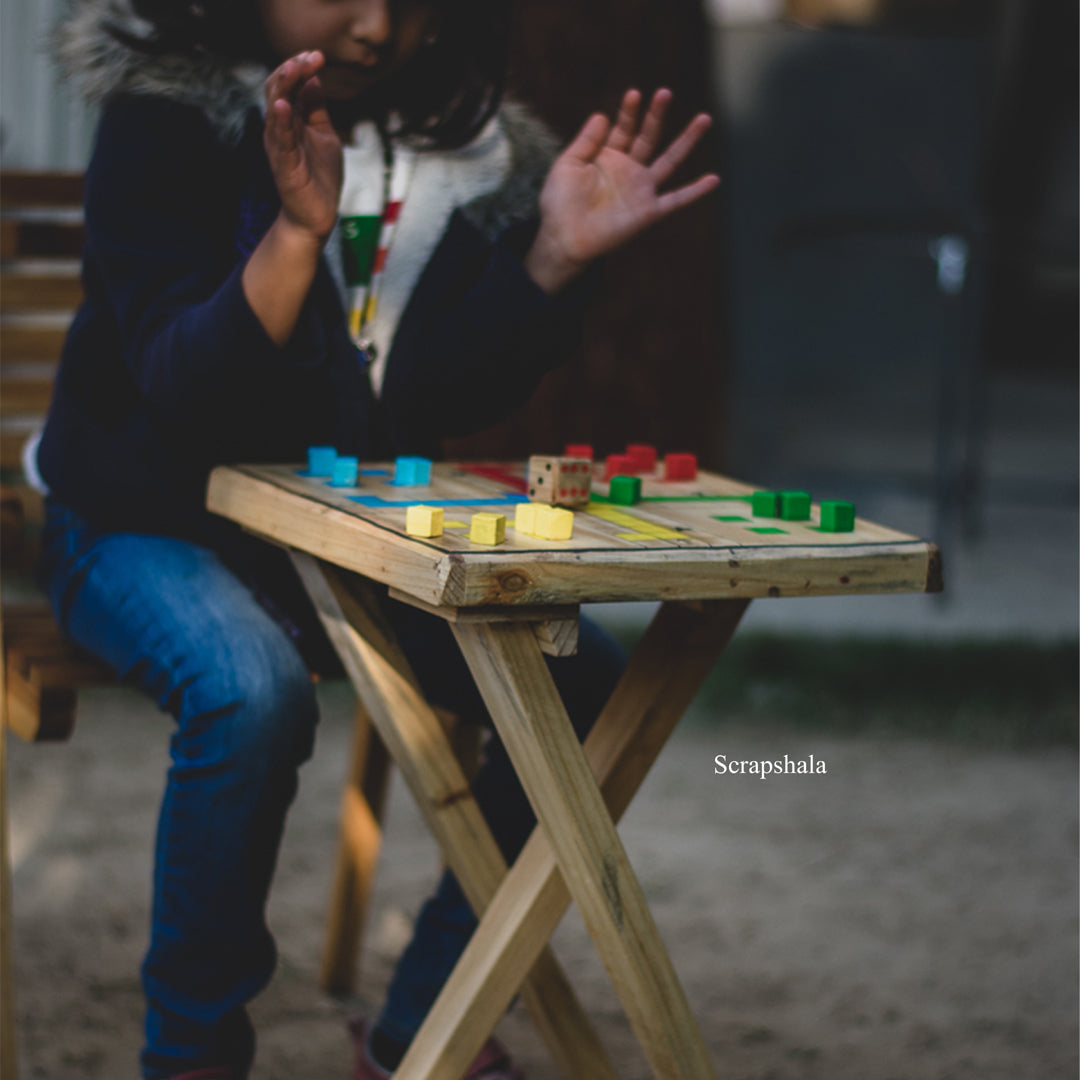 Ludo Game Coffee Table | Multipurpose | Natural reclaimed wood | Scrapshala