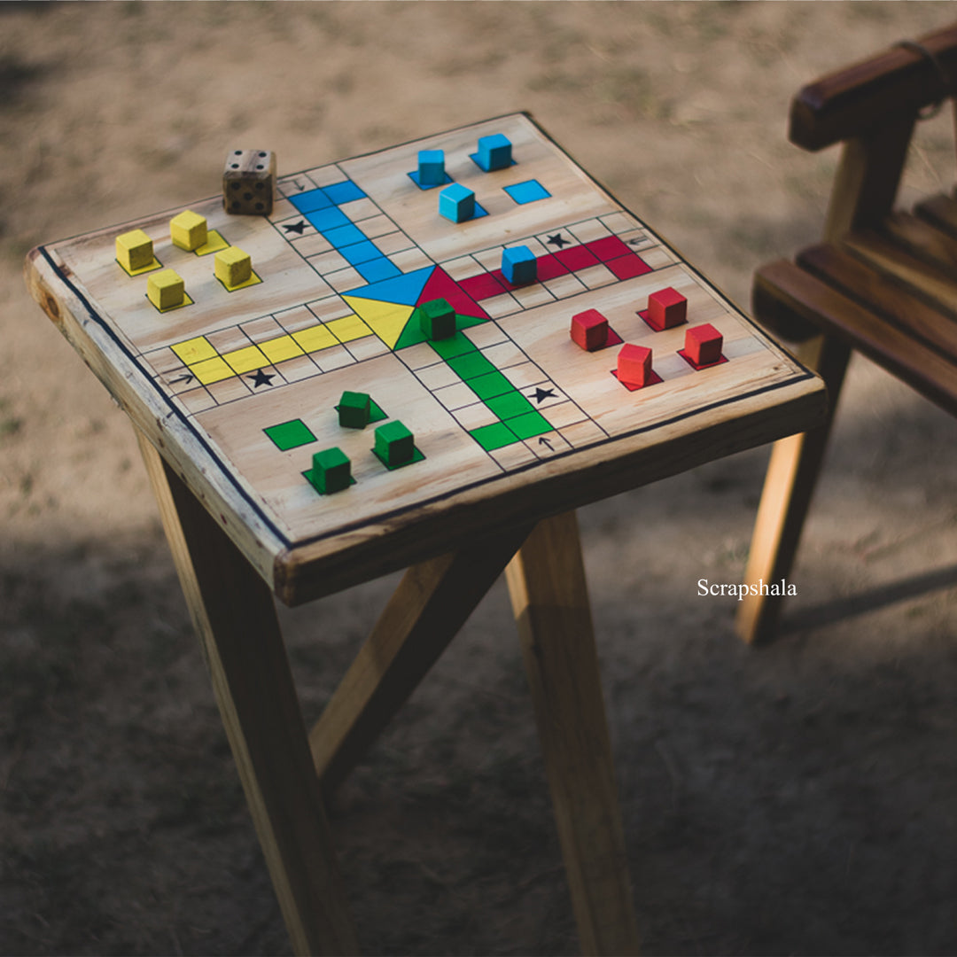 Ludo Game Coffee Table | Multipurpose | Natural reclaimed wood | Scrapshala