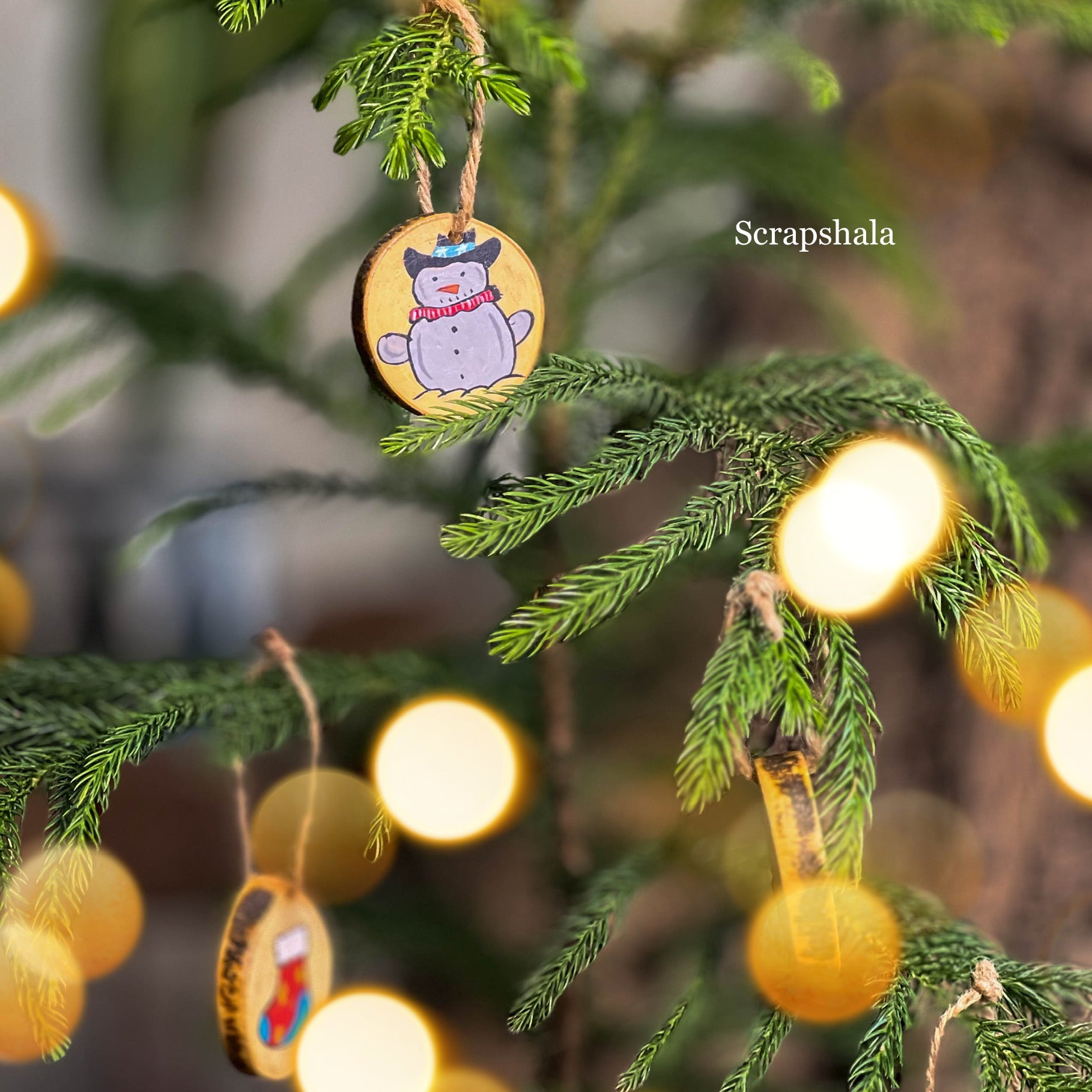 Christmas Ornaments (Pack of 5) | Handpainted, Reusable & Multipurpose | Natural Wood Décor by Scrapshala
