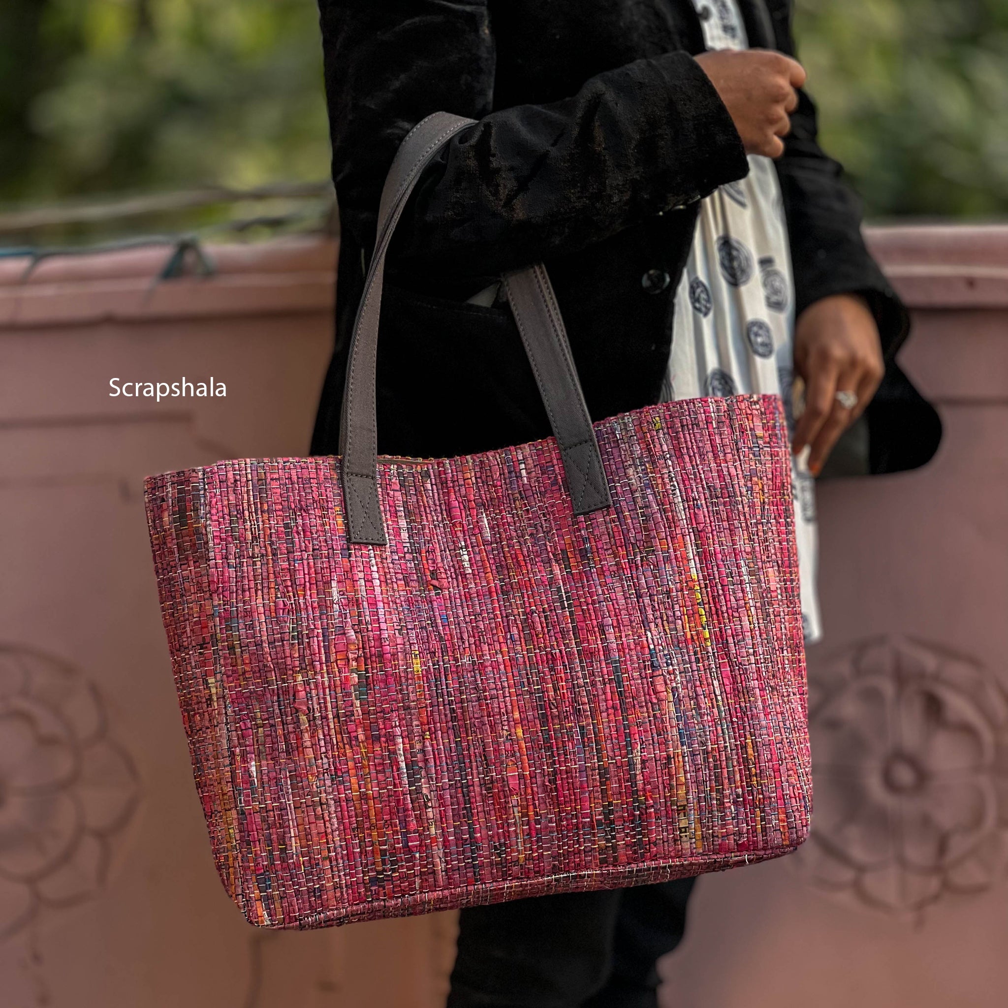CHARCHA Upcycled Tote Bag – Eco-Friendly Tote Made from Handwoven Newspaper Textile | Handcrafted by Women Artisans