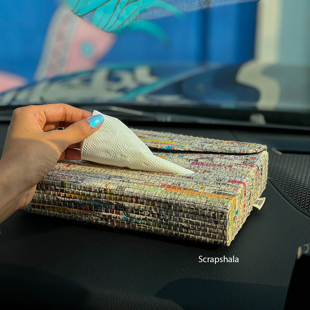 Tissue Dispenser Box | Portable | Upcycled Paper | Handloom textile | Scrapshala