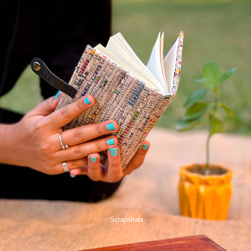 Charcha Upcycled Diary | Handmade Newspaper Journal with Magnetic Closure | Sustainable Stationery | Scrapshala