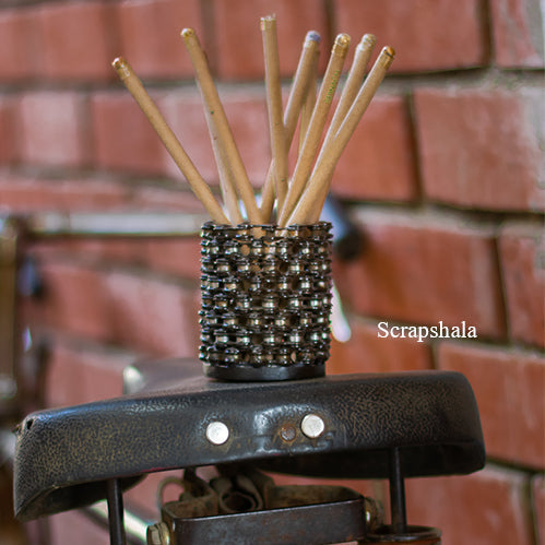 Biker Chain Pen Stand | Upcycled Bicycle Chain Desk Organizer | Handcrafted in India | Scrapshala