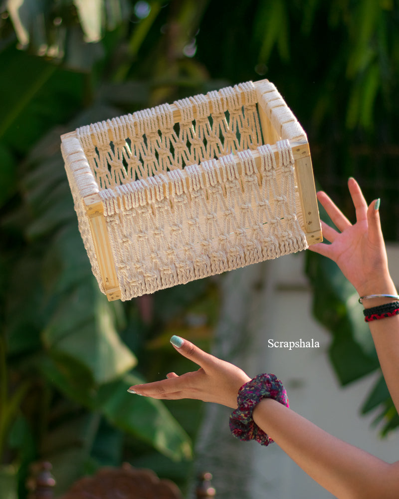 Rozana Macrame Basket | Multi purpose| Handcrafted | Upcycled | Scrapshala