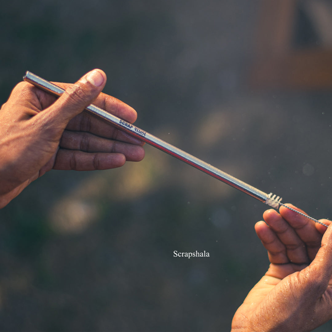 Reusable Stainless Steel Straws (Set of 2) | With Straw Cleaner & Cotton Pouch | Plastic-Free & Travel Friendly
