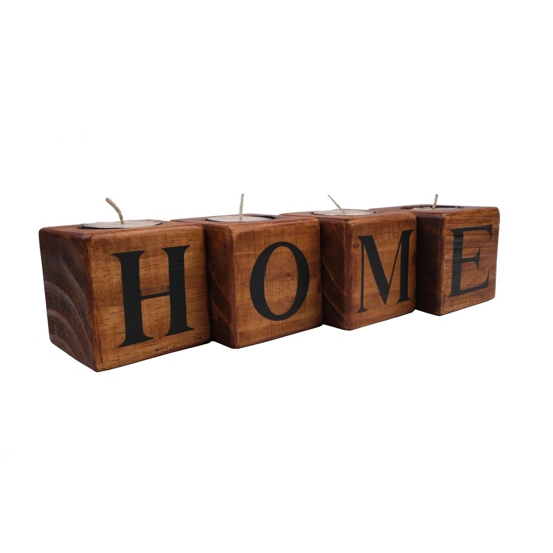 HOME Candle Holder | Puzzle Candle | Reclaimed Wood | Handmade in India | Scrapshala