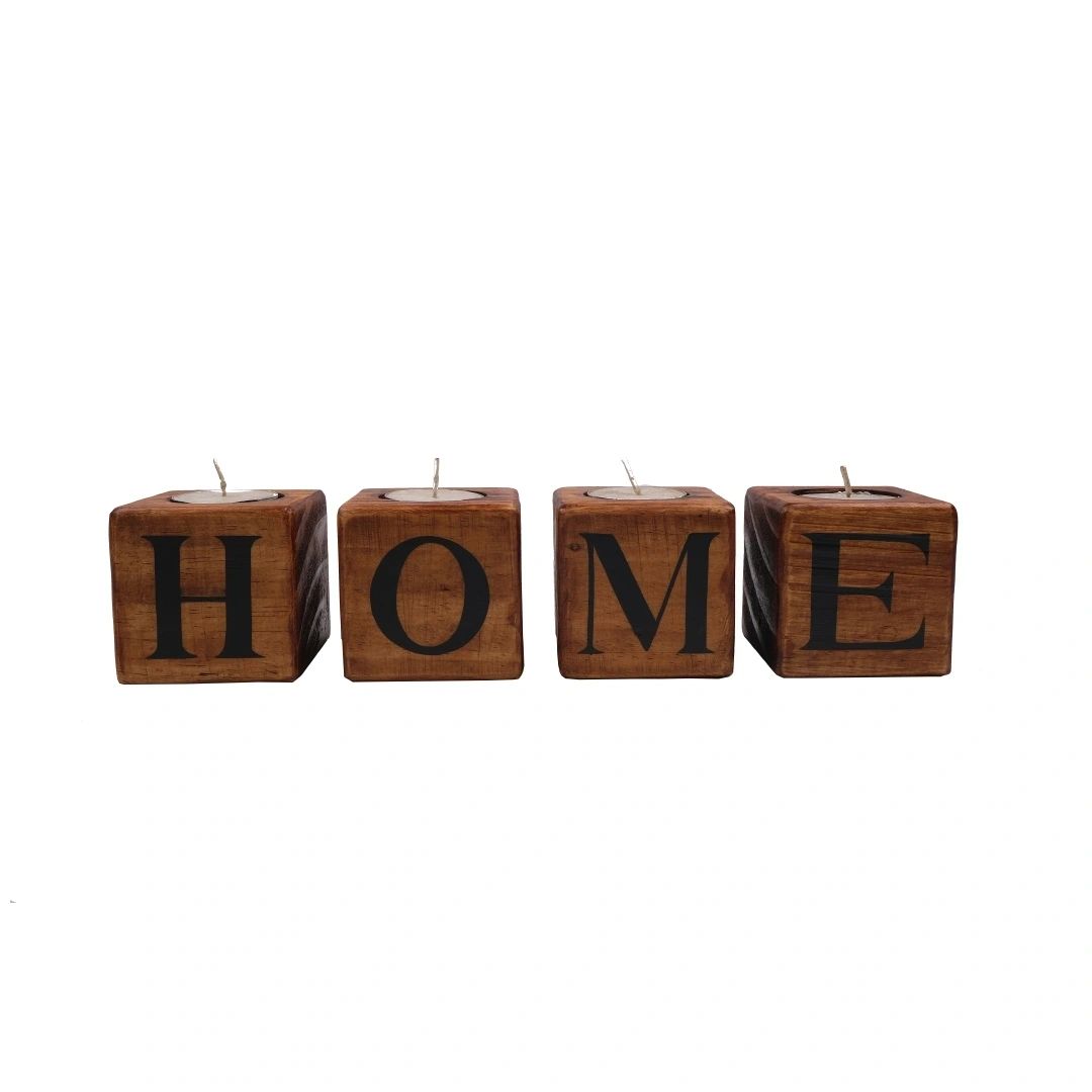 HOME Candle Holder | Puzzle Candle | Reclaimed Wood | Handmade in India | Scrapshala