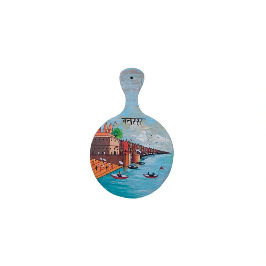 Ghats of Banaras Wall Decor | Round Shape | Backside Hanging Hook | Handpainted | Made in India | Scrapshala