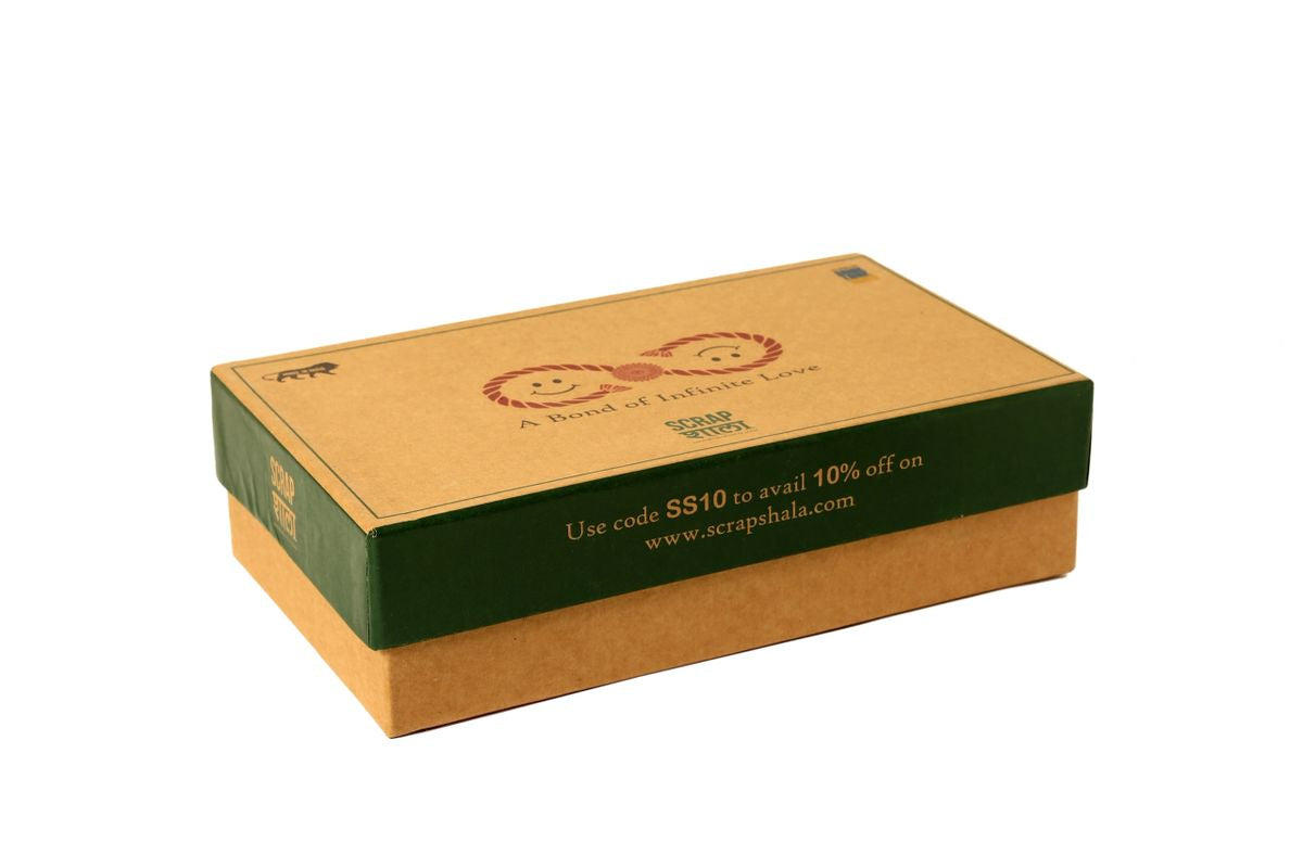 Plantable Seed Rakhi Gift Box | Pair of 2 rakhi | Roli-Chawal | Wooden Planter | Seed Barfi Box | Bamboobeat Sound Amplifier | Tulsi Plant | Handmade in Banaras | Scrapshala