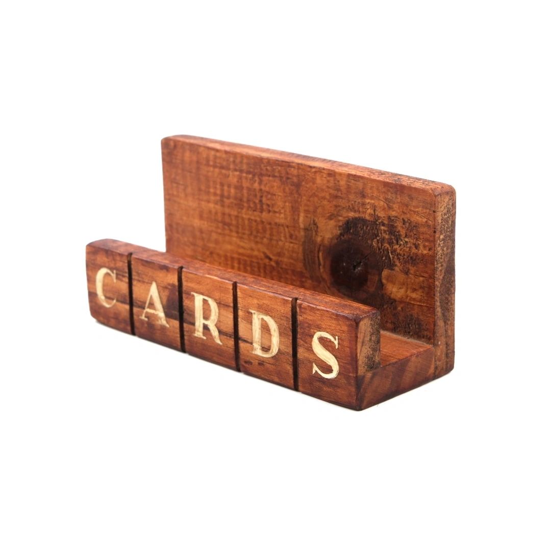 CARDS Wooden Card Holder | Walnut | Upcycled Desk Organizer for Corporate Gifting