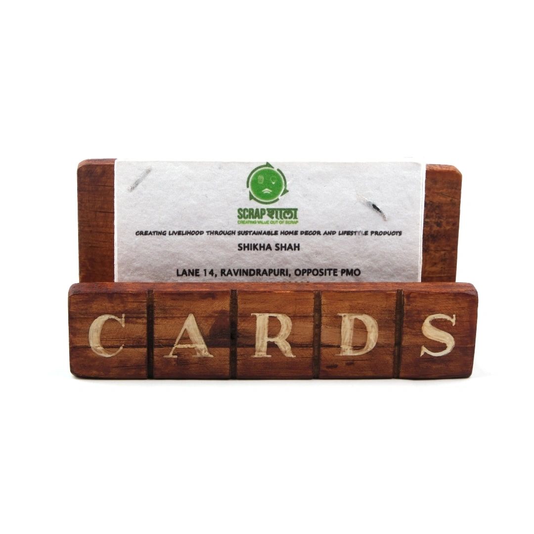 CARDS Wooden Card Holder | Walnut | Upcycled Desk Organizer for Corporate Gifting