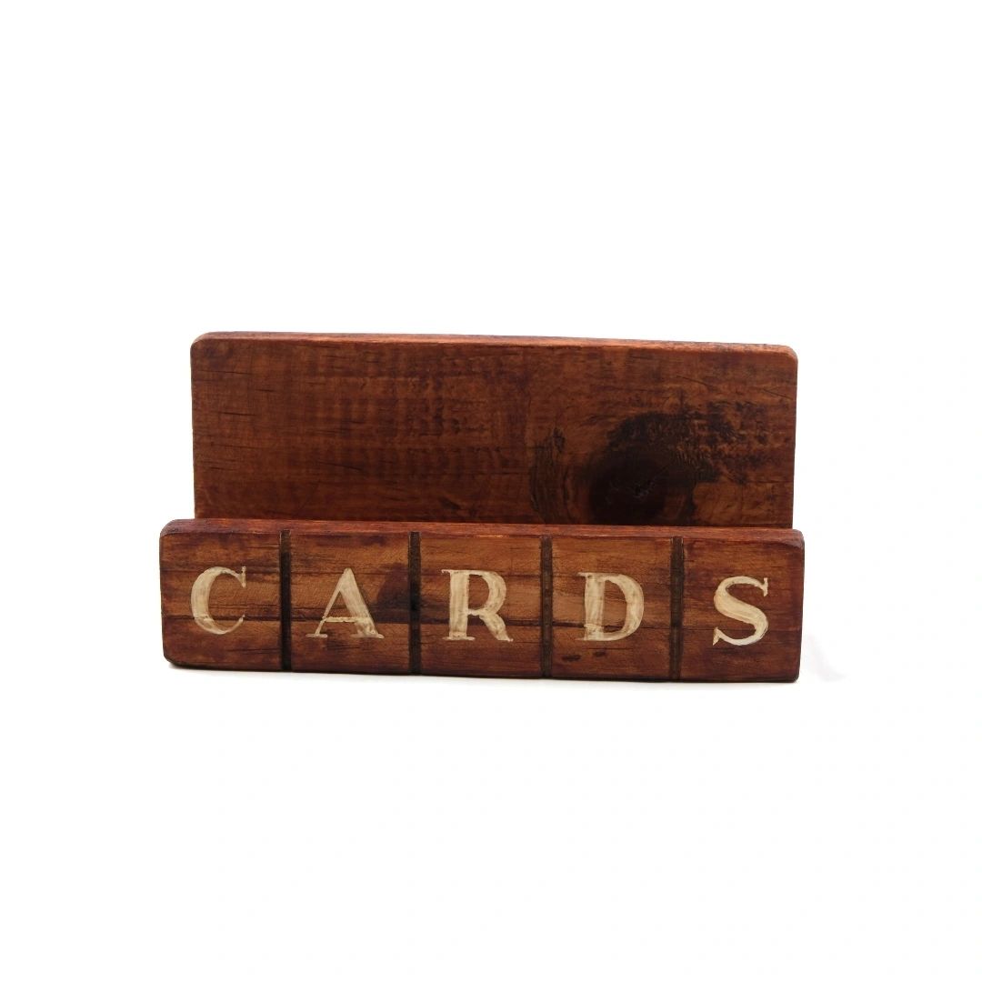CARDS Wooden Card Holder | Walnut | Upcycled Desk Organizer for Corporate Gifting