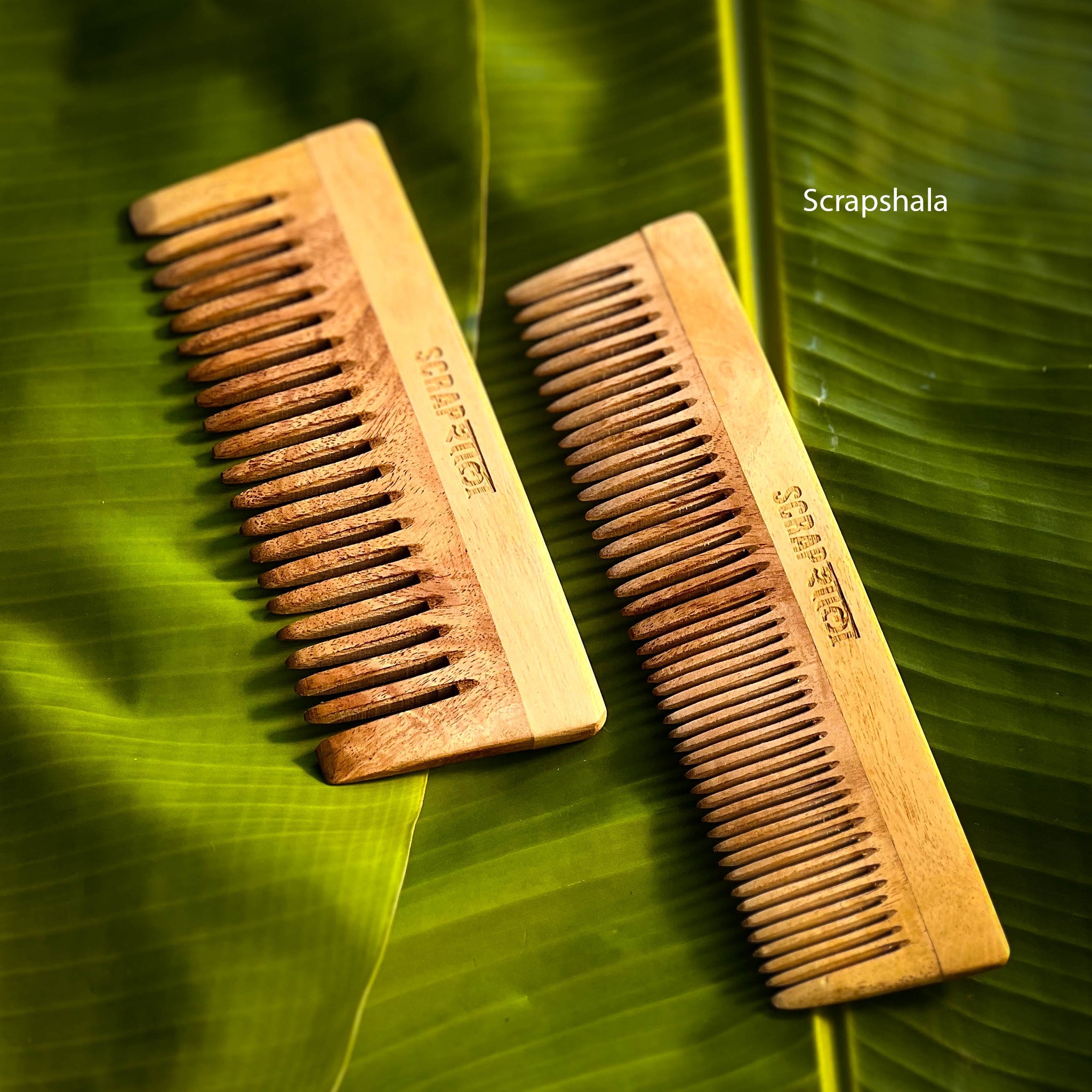 Neem Wood Hair Comb Set (Pack of 2) | Anti-Dandruff, Anti-Static & Plastic-Free Hair Care