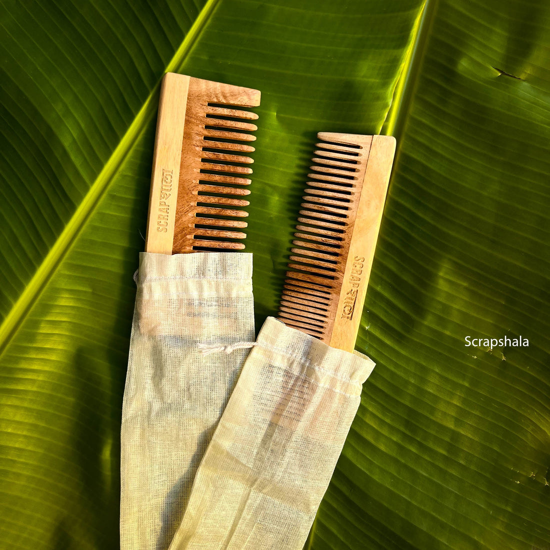 Neem Wood Hair Comb Set (Pack of 2) | Anti-Dandruff, Anti-Static & Plastic-Free Hair Care