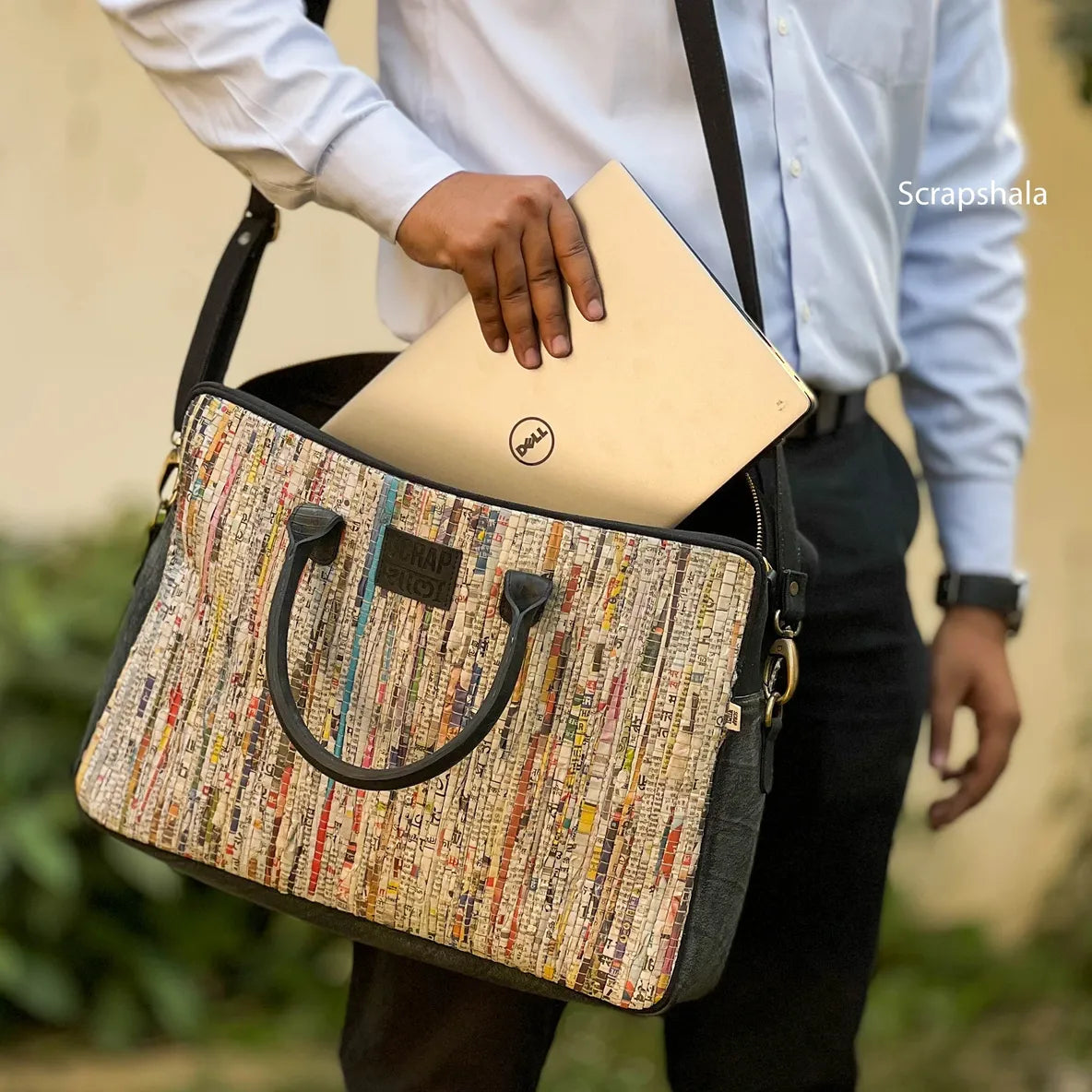 Office Laptop Bag | Timeless | Upcycled Paper | Handloom Textile | Scrapshala