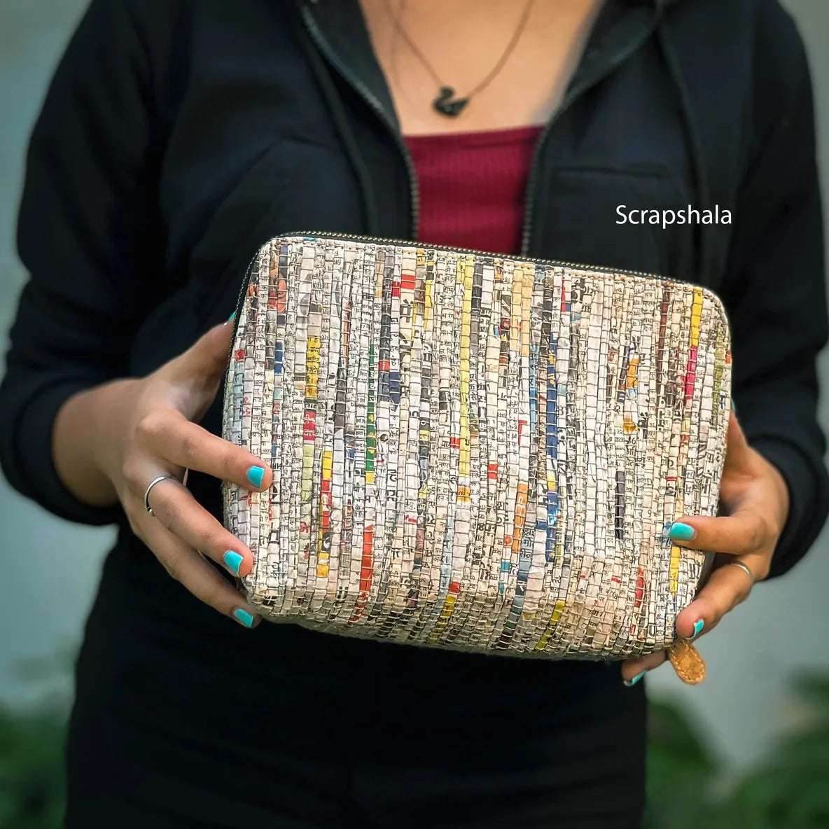 Utility Zip Pouch set of 3 | Handloom textile | Upcycled Paper | Space Saver | Scrapshala