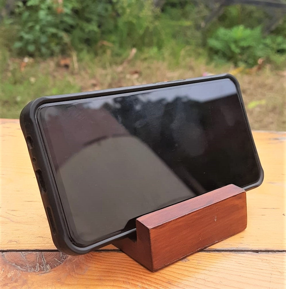 Wooden Mobile Holder Stand | 60° Ergonomic Phone Stand | Reclaimed Pinewood | Handmade & Eco-Friendly